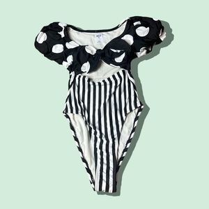 NWOT Tabitha Brown For Target Black & White Polka Dot Stripe One Piece Swimsuit